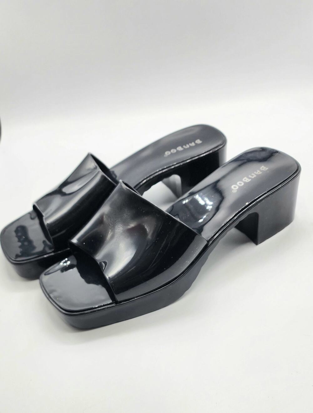 Bamboo Chunky Block Heel Patent Sandals